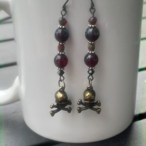Handcrafted skull & crossbones earrings Czech glass